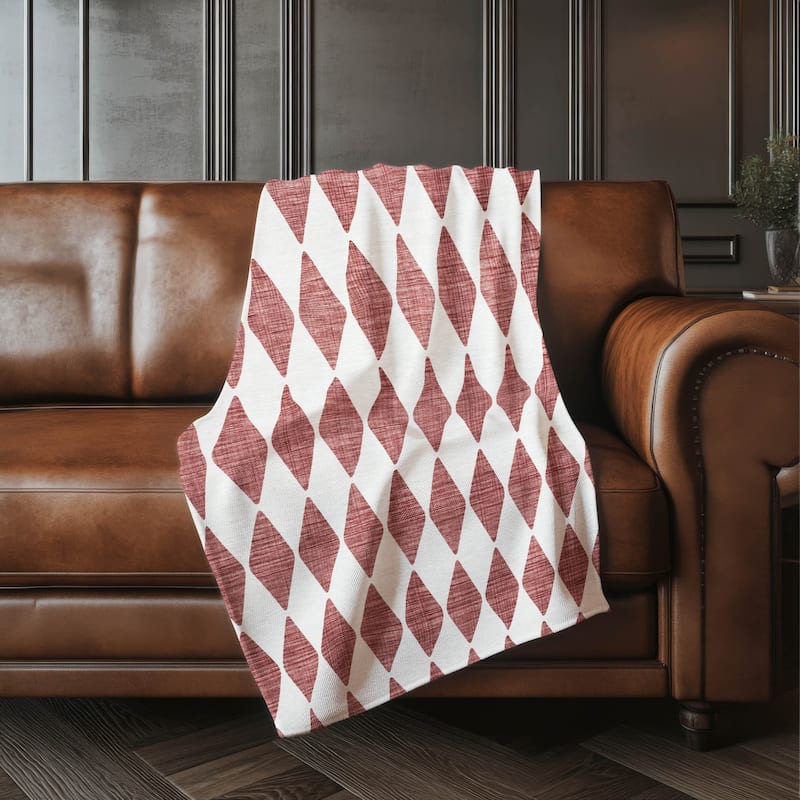 Premium Machine Washable Modern Argyle Sherpa Throw Blanket - Burgundy - 4'2" x 5'10"