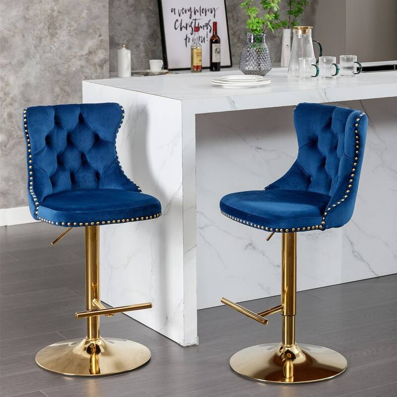 Bar stools with Backs Luxurious Velvet Swivel - Adjustable Height, Set of 2