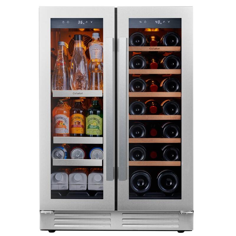24 in. Beverage & Wine Cooler, 20 Bottle and 60 Can Dual Zone Built-in Fridge - 24 inch