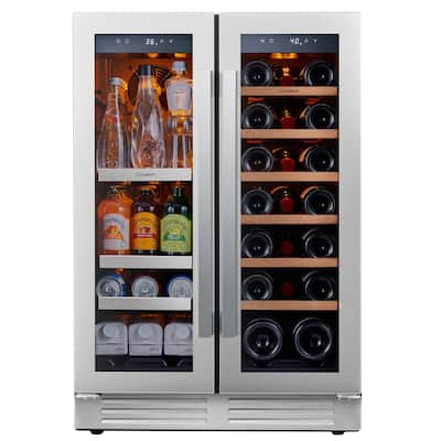 24 in. Beverage & Wine Cooler, 20 Bottle and 60 Can Dual Zone Built-in Fridge - 24 inch