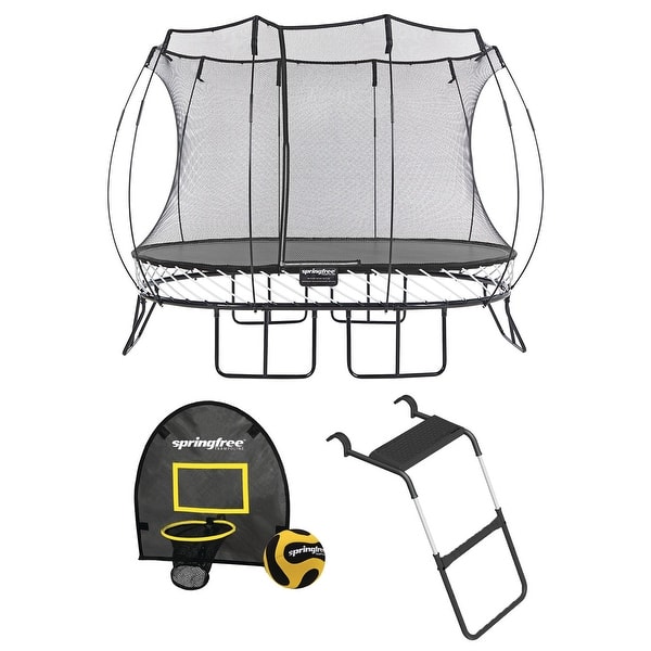 slide 2 of 8, Springfree Outdoor 8 x 11 Ft Trampoline, Enclosure, Hoop Game, and Step Ladder - 7.40