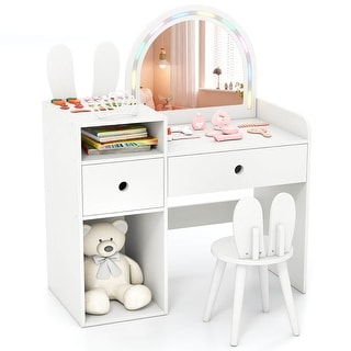 Costway Princess Bunny Makeup Table with Lighted Mirror, Open Shelves - See Details