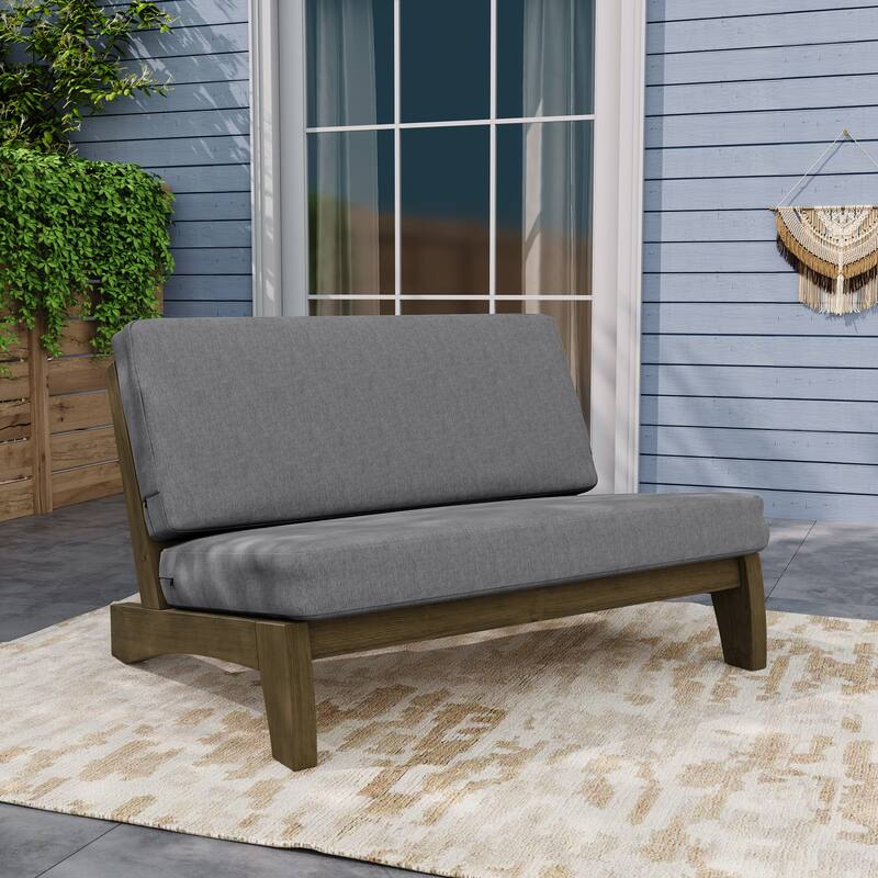 Teak Outdoor Armless Lounge Chair Set Loveseat with Cushions - Loveseat whole cushion - Gray