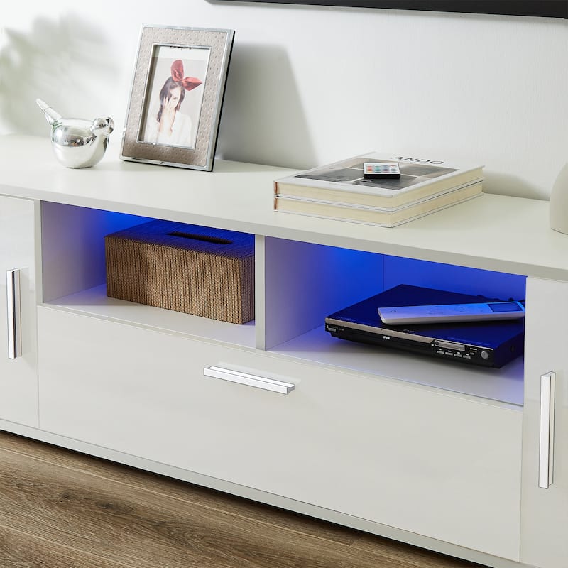 Modern Stylish TV Stand with 3 Storage Cabinets, LED Light Belt and 2 Shelf for Living Rooms and Gaming Rooms