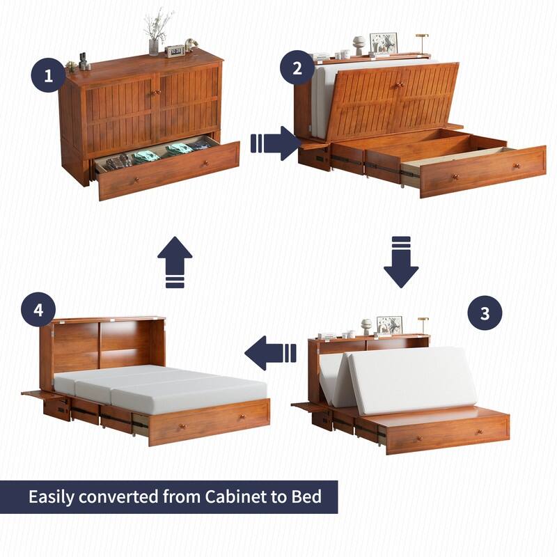 Mixoy Modern Murphy Bed Cabinet Chest with Mattress & Storage Platform