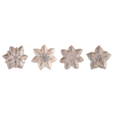 Transpac Ceramic Nordic Cabin Floral Treat Plate Set of 4 Christmas Home Decorations