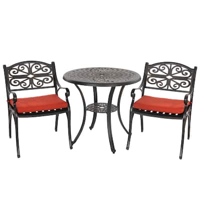 Nuu Garden Patio 3-Piece Cast Aluminum Bistro Set with Umbrella Hole and Cushions