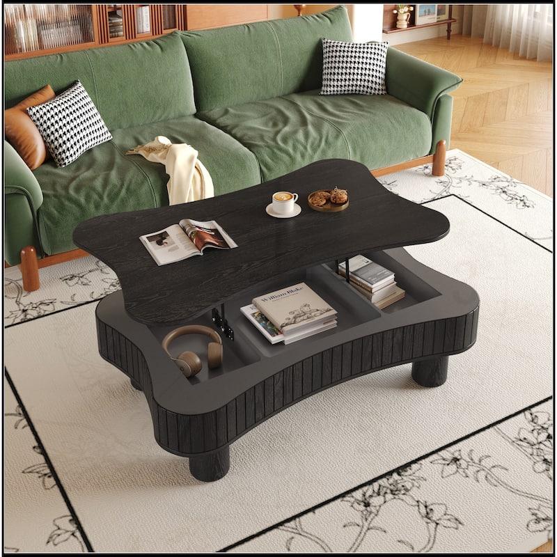 42" Lift Top Coffee Table with Fluted Panel Hidden Storage