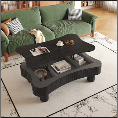 42" Lift Top Coffee Table with Fluted Panel Hidden Storage