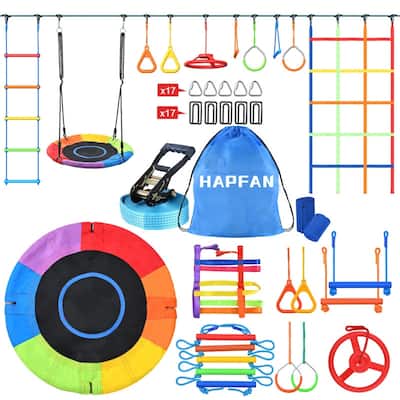 50FT Ninja Warrior Obstacle Course for Kids with Swing Outdoor Playset Backyard
