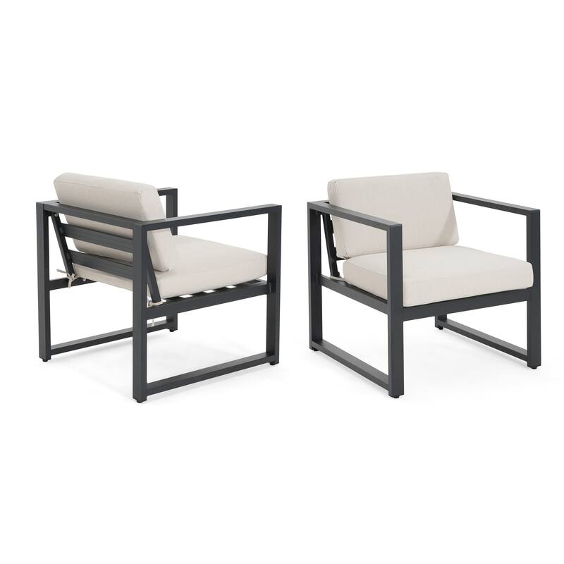 Roomfitters Navan Outdoor Aluminum Club Chairs with Weather Resistant Frame, Black and Beige Set of 2 - Set of 2
