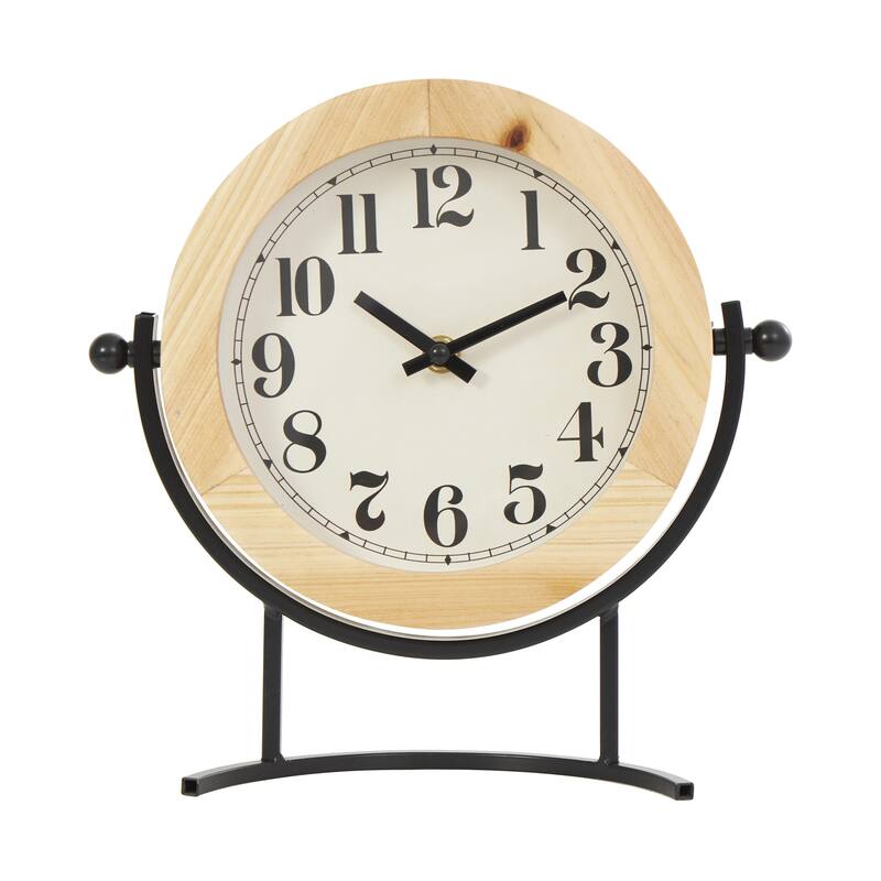 Wood Decorative Clock with Curved Black Metal Stand and Ball Details - Light Brown - Roche River Decor