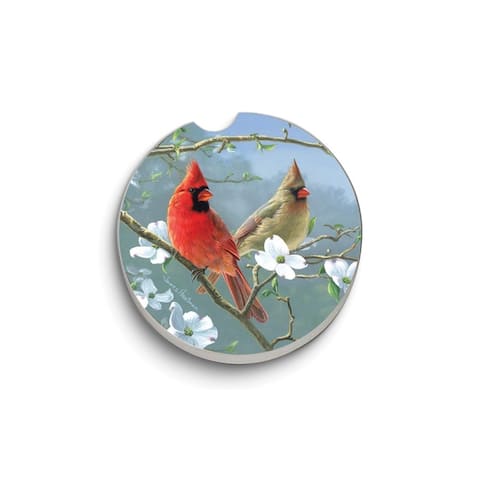 Curata Beautiful Cardinal Songbirds Absorbent Stone Car Coaster