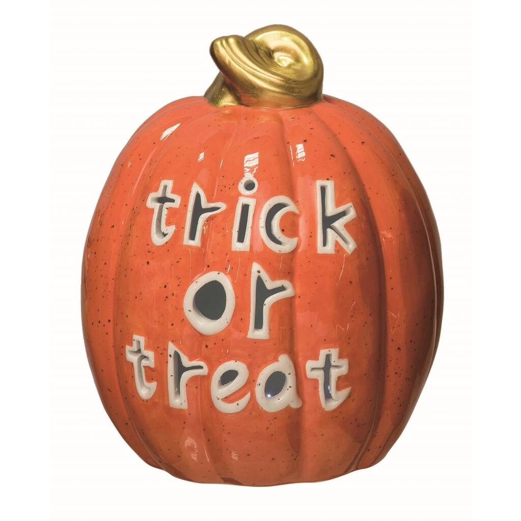 Ceramic Orange Halloween Light Up Trick or Treat Pumpkin