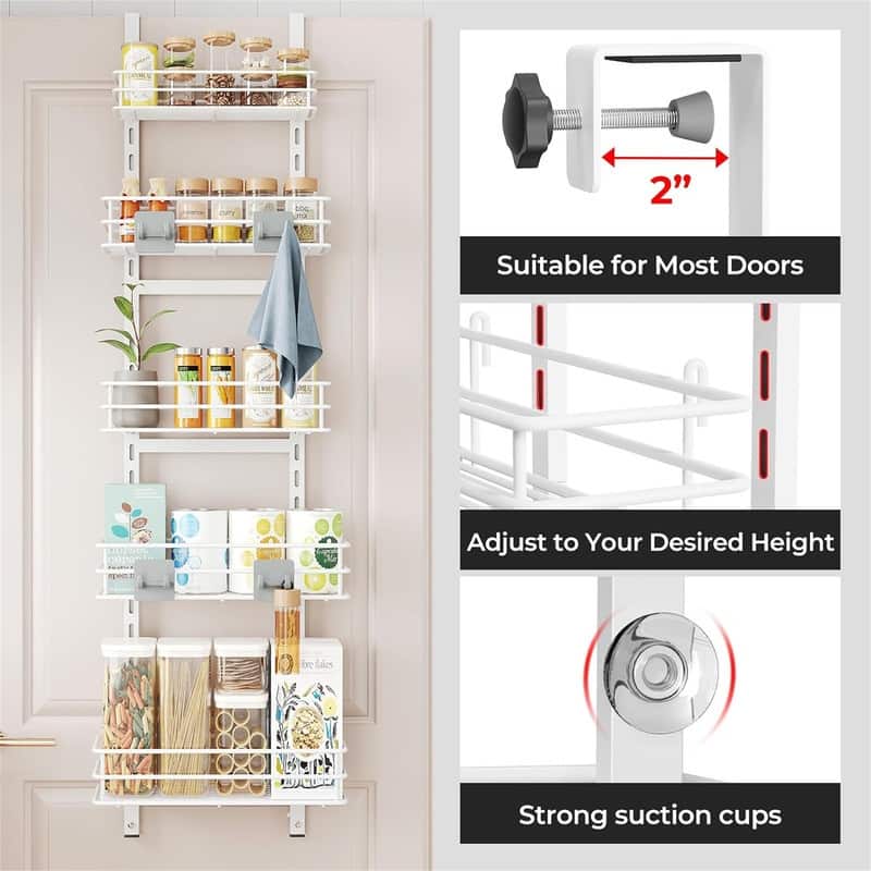 Adjustable 5Tier Over the Door Pantry Organizer12 Inches - 4.92"D x 10.24"W x 4.92"H