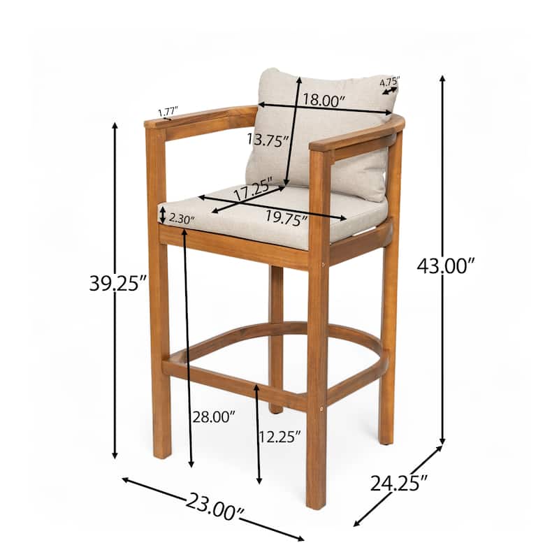 Christopher Knight Home - Abaco Outdoor Barstool Set of 4, Teak Finish Acacia Wood Frame with Beige Cushions.