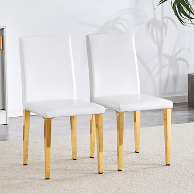 Set Of 2 Pu Leather Backrest Chairs With Gold Metal Legs, 16.2*18.5*34.6 Inches