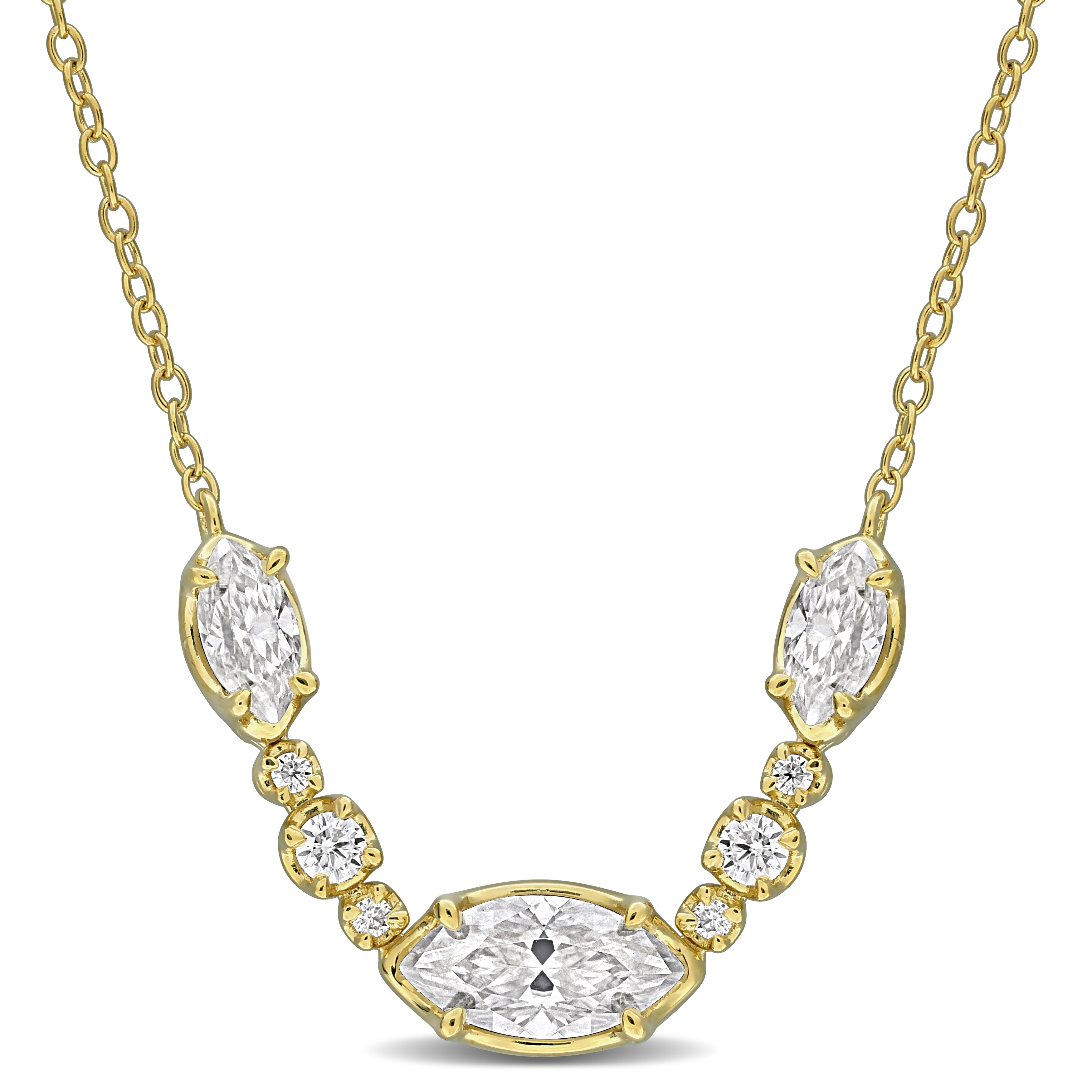 Miadora Lab Created Moissanite Necklace With Chain Yellow Silver (1 3/8ct DEW)