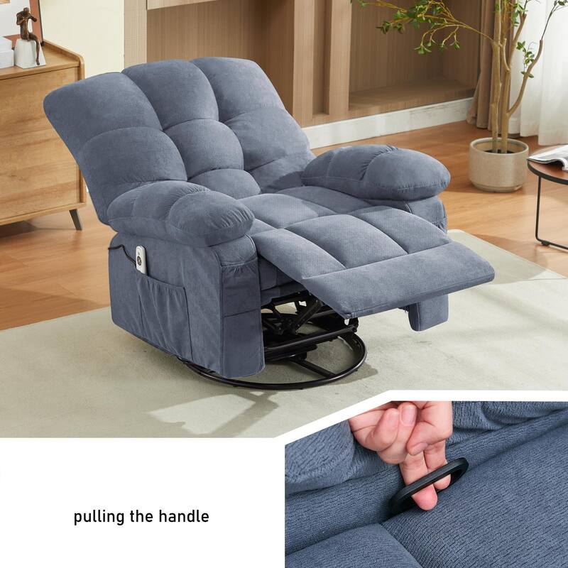 Oversized Massage Swivel Recliner Chair with Heat USB Side Pockets