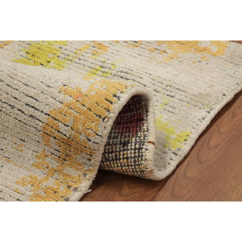 Hand Knotted Oriental Viscose Silk Carpet Modern Abstract Multi-Colored Abstract Area Rug - 5' 0'' X 3' 0''