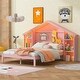 preview thumbnail 1 of 8, Full Size Pink Wood House Shaped Platform Bed Frame with Storage Headboard and Built-in LED Lights for Girls Pink - Full
