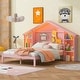 preview thumbnail 19 of 35, House Shaped Platform Bed with Built-in LED Lights Wood Platform Bed Frame with Storage Headboard & Shelves, Easy Assembly Pink - Full