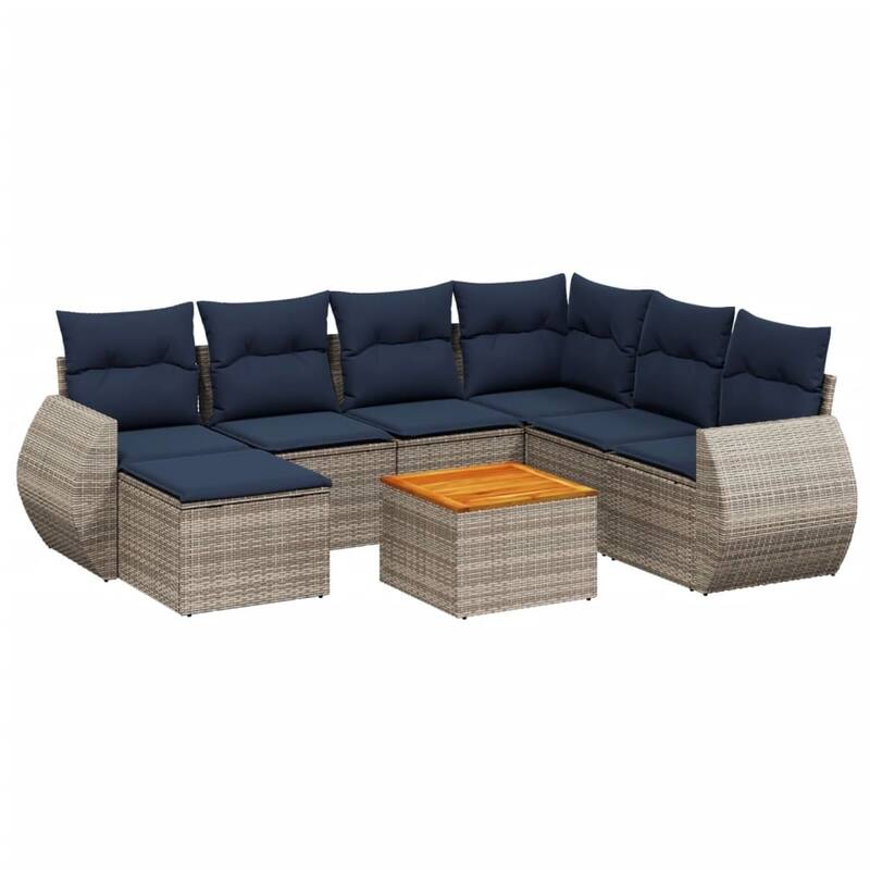 vidaXL 8 Piece Patio Sofa Set with Cushions Gray Poly Rattan