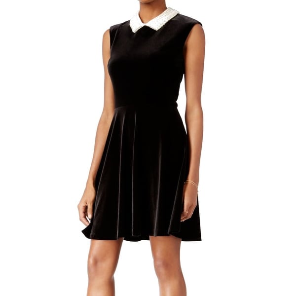 black dress with pearl collar