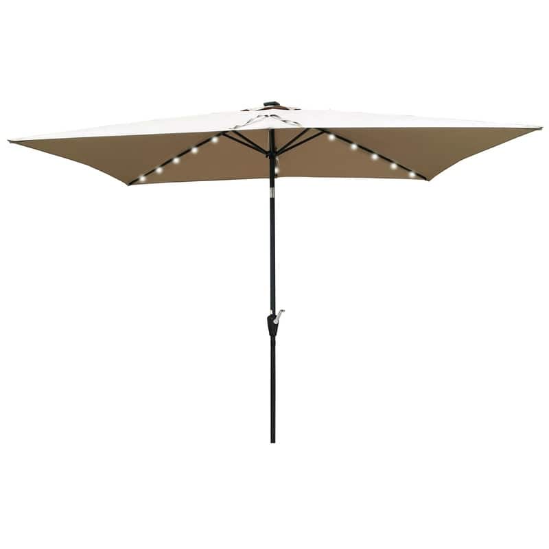 GEITIN 6.5ft Rectangular Patio Solar LED Lighted Outdoor Umbrellas with Crank