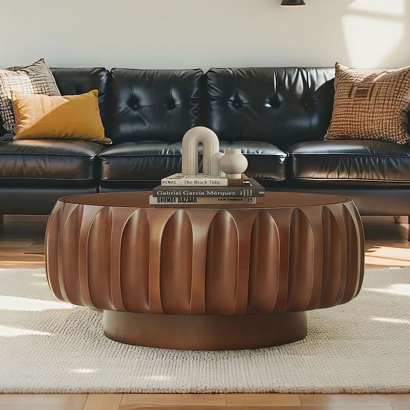 31.5" Solid Wood Coffee Table with 3D Frame & Veneer Top