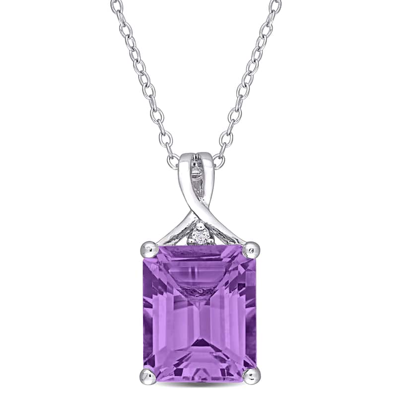 Miadora Sterling Silver Ocatgaon-cut Amethyst and White Topaz Solitaire Necklace