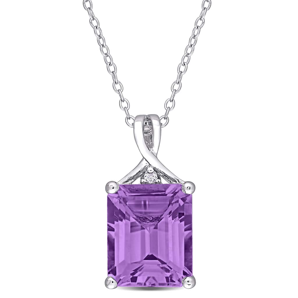 Miadora Sterling Silver Ocatgaon-cut Amethyst and White Topaz Solitaire Necklace