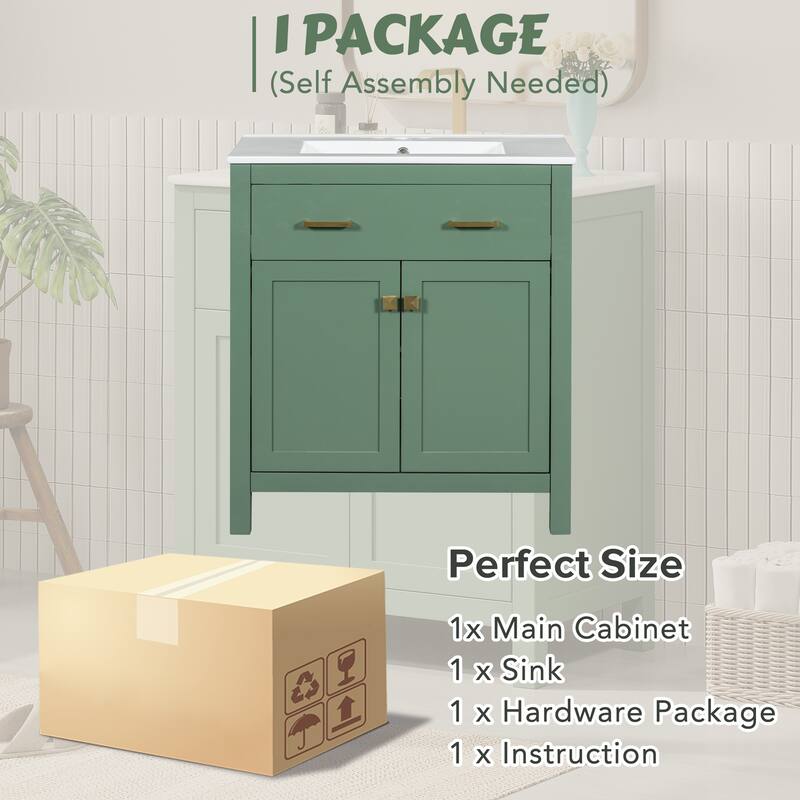 30 Inch Single Sink Bathroom Vanity Cabinet, Solid Wood Frame