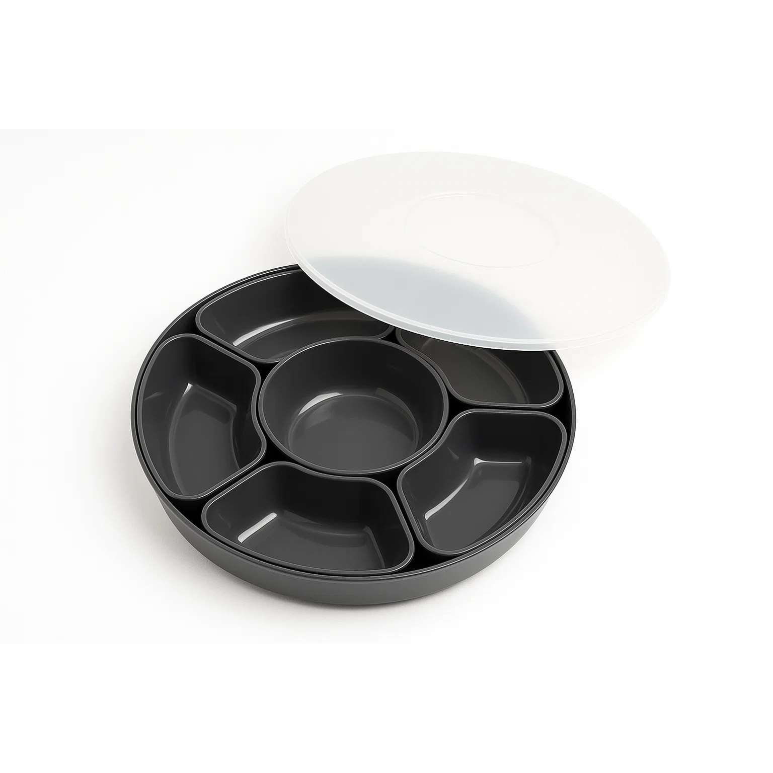Abode Homewares Divided Lazy Susan Serving Set - 8-Piece - Black