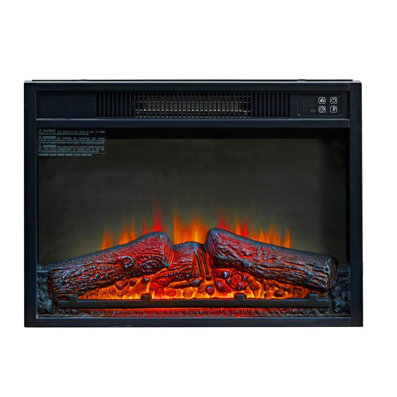 23" Electric Fireplace,3DInfrared Fireplace Insert Heater,IR Remote Control,Glass View,Adjustable Realistic Logs & Flames,1400W