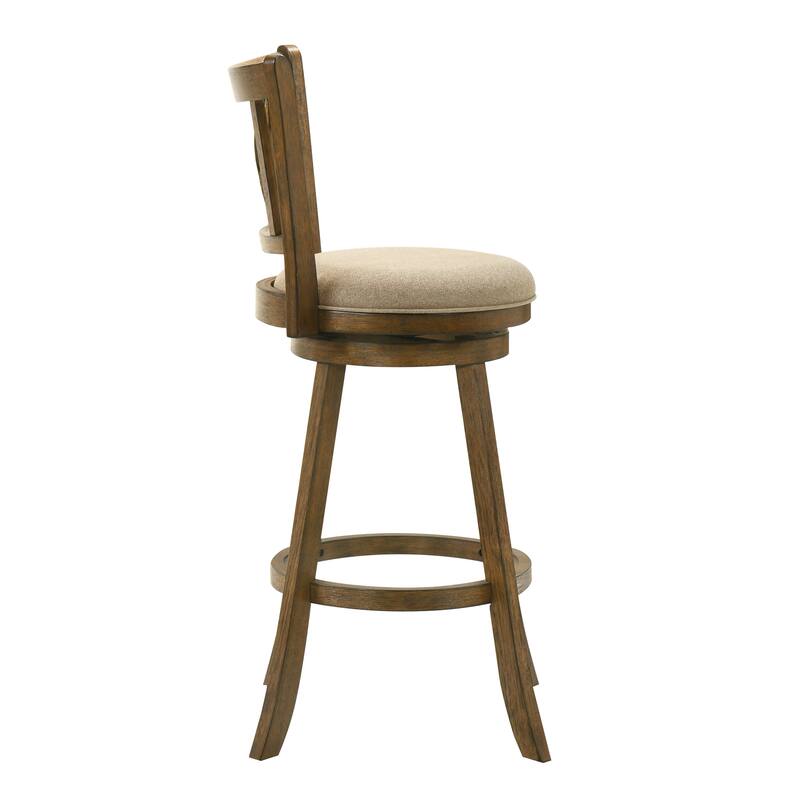 Kodi Modern Farmhouse Swivel Wood Counter Height Kitchen Bar Stool in Sepia Brown Finish with Fabric Upholstered Seat