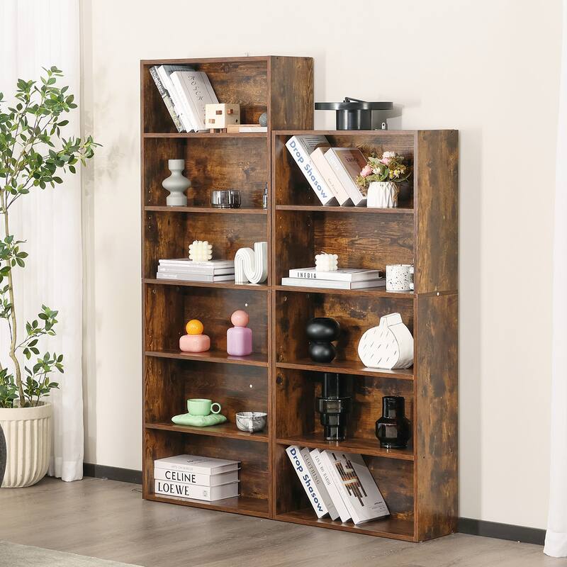 Industrial 5 Shelf Bookcase-Large 53 Inch Tall Floor Standing Open Bookshelf for Home Office, Living Room, and Bedroom Storage