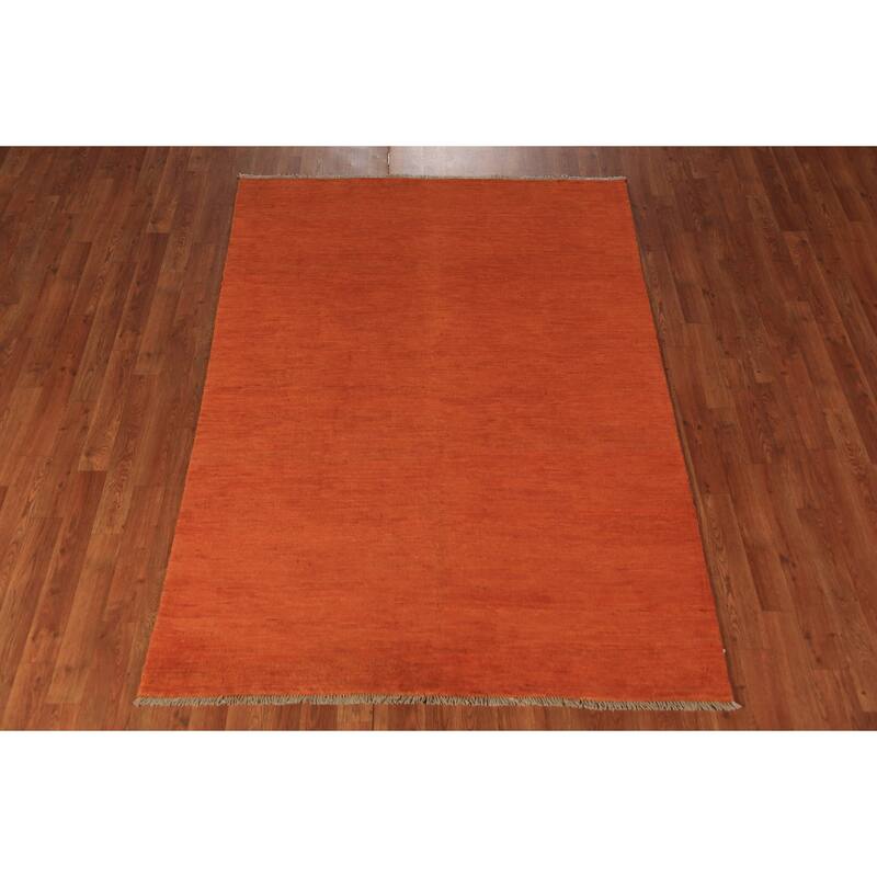 Orange Indian Gabbeh Oriental Rug Hand-Knotted Wool Carpet - 4'6" x 6'5"