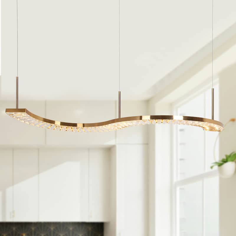 Modern Gold LED Crystal Chandelier Island Lights for Kitchen Island - W42.5"*H0.8"