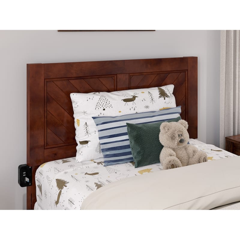 Twin Bed Frame with Footboard - Walnut Wood Platform Bed - Modern Farmhouse Style