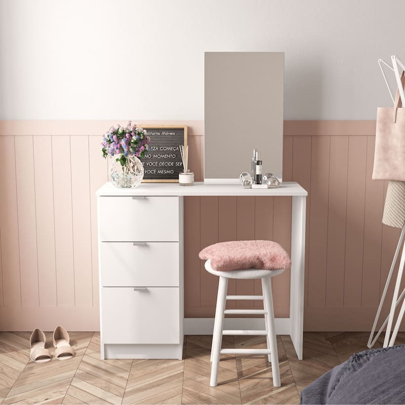 Polifurniture New Minas White Makeup Vanity with Mirror