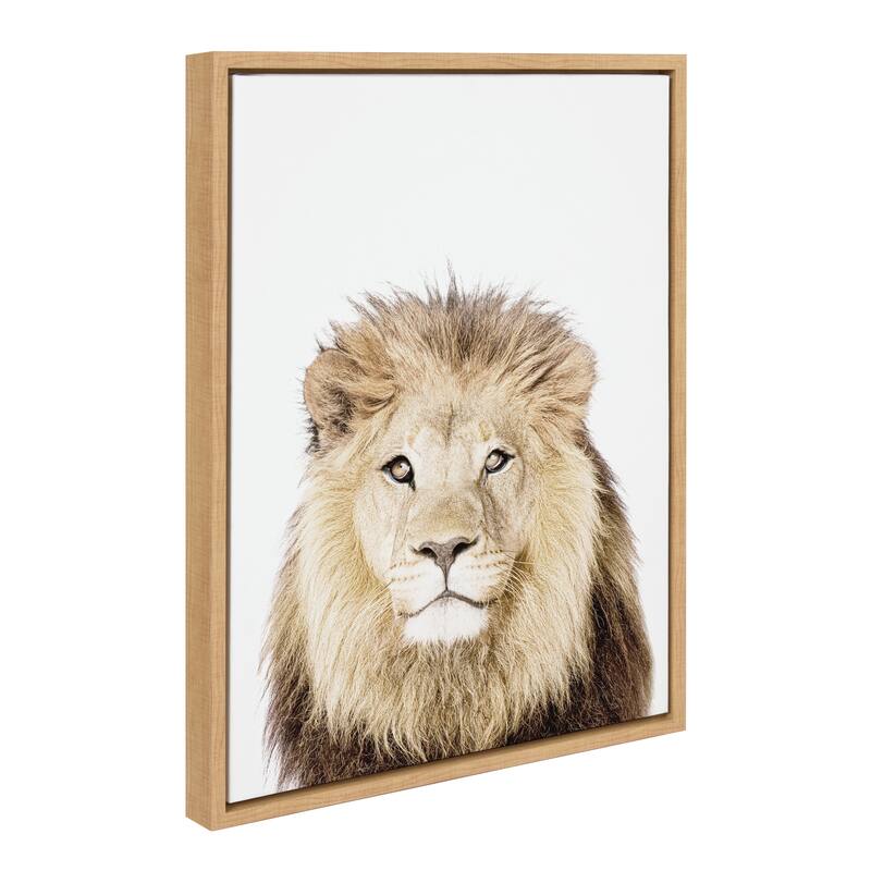 Kate and Laurel Sylvie Lion Thinking Portrait Framed Canvas by Amy Peterson Art Studio - 18x24 - Brown