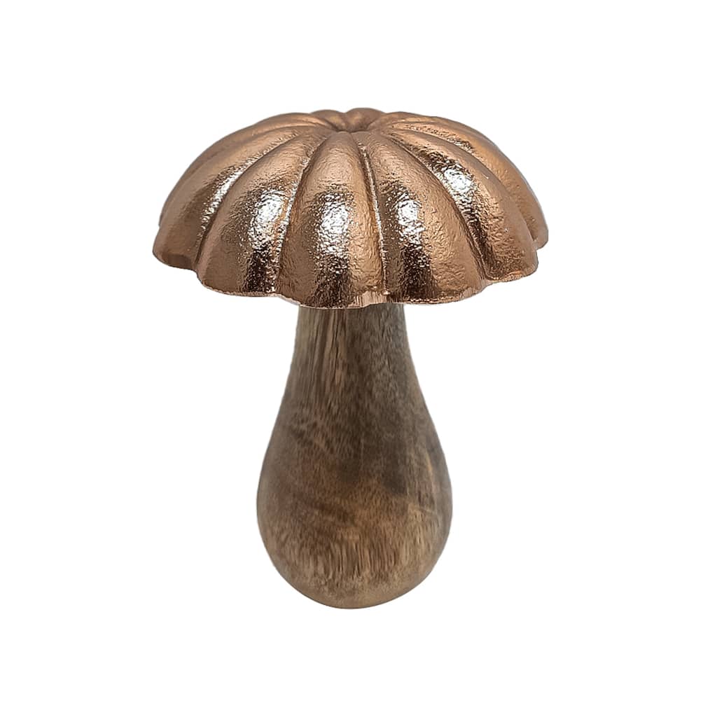 5.5" Metal and Mango Wood Mushroom Tabletop Decor