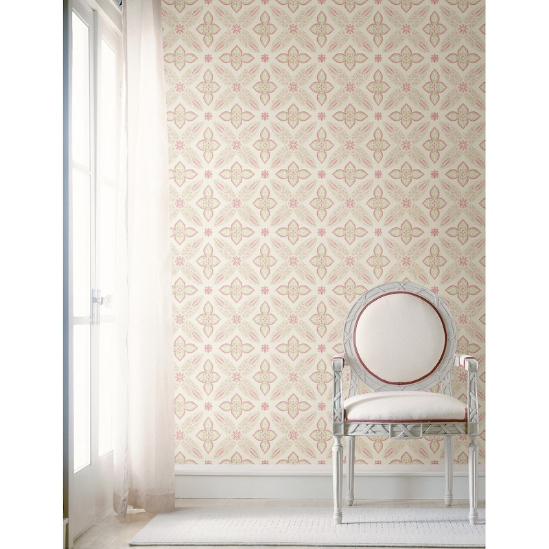 A-Street Prints Off Beat Ethnic Pink Geometric Floral Wallpaper