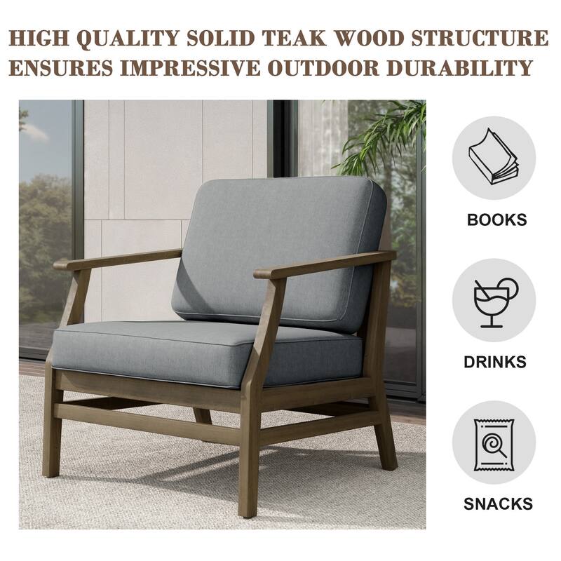 Teak Outdoor Patio Club Chairs Loveseat with Cushions