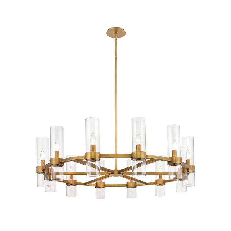 Raveller Round Chandelier 13" with 12 Lights and Lacquered Burnished Brass - 13.00
