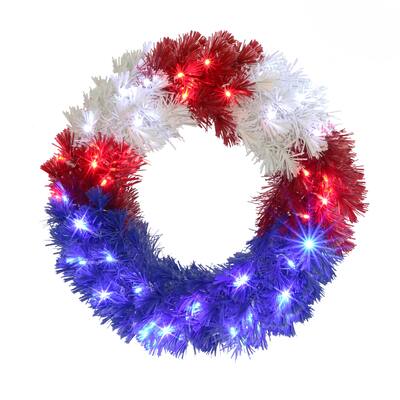 Puleo International 24" Pre-Lit Red White & Blue Patriotic Wreath 105 Tips 35 Red White & Blue LED Lights Adaptor