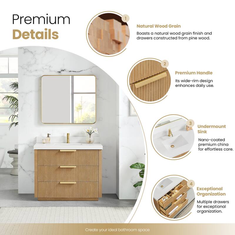 Santarem Single Vanity with Pure White Quartz Stone Top without Mirror