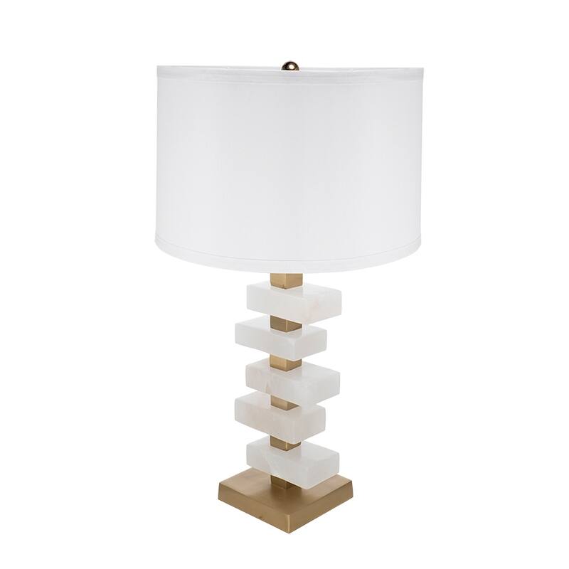 D15x26.7" White and Gold Alabaster Slab Table Lamp (Lamp Shade Assembly Required)