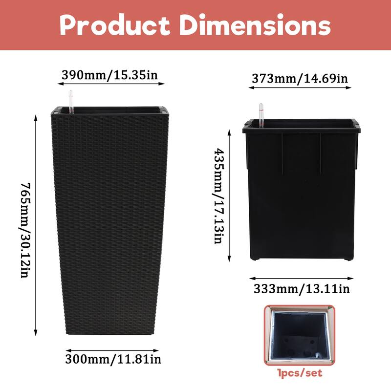 30" Tall Large Flower Pots Planter with Self-Watering Drainage Holes Inner Trays, Indoor Outdoor Plant Pot